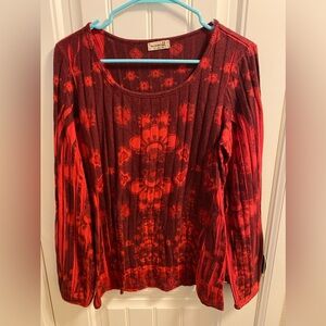 One World L Top Red Black Sublimation Style Blouse Long Sleeve Soft Material Lg